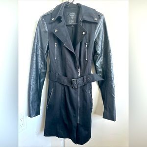 Guess Black Faux Leather Zipper Belted Trench Coat XS